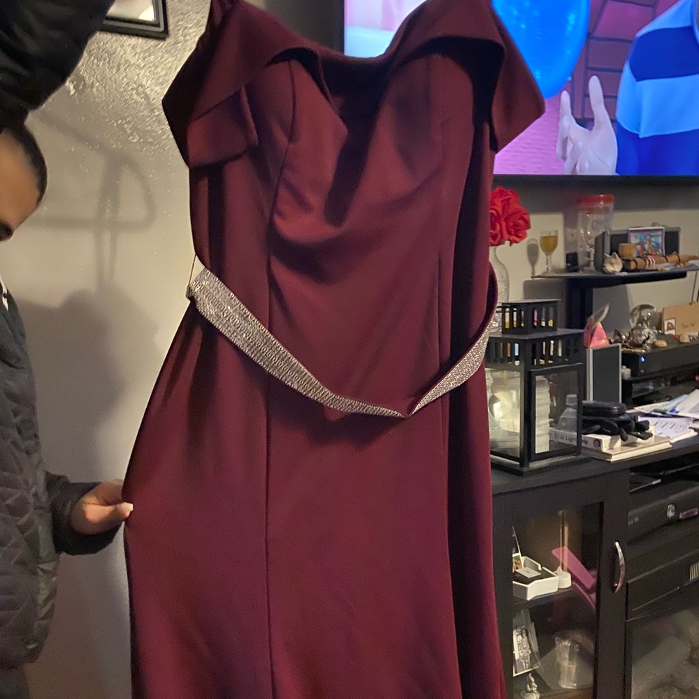 Burgundy long off the shoulder dress